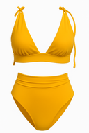 Bikini jaune avec une culotte taille haute et un haut à lacets à nouer 