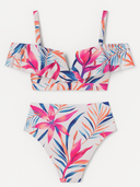 Maillot deux-pièces à voilage imprimé tropical non porté